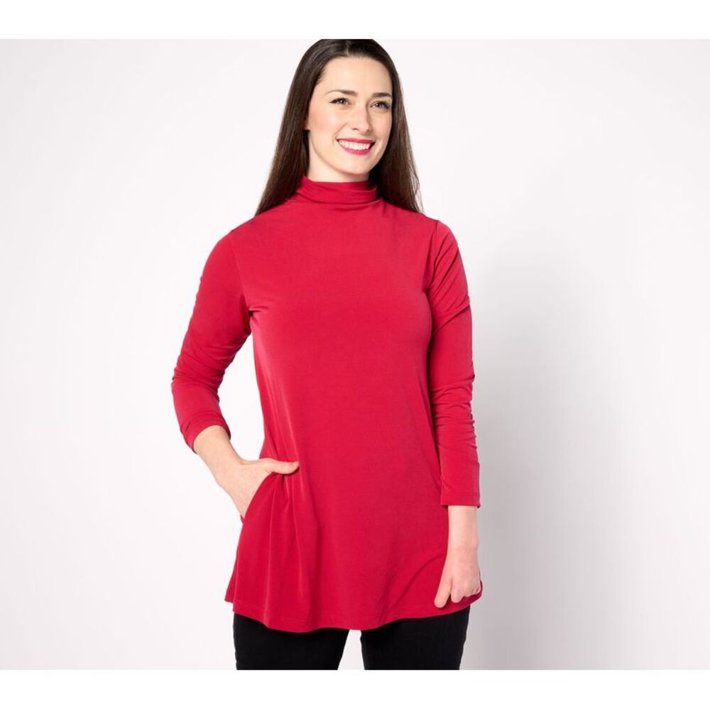 Susan Graver Women's Top Petite PXS Essentials Pet Liquid Knit A-Line Red